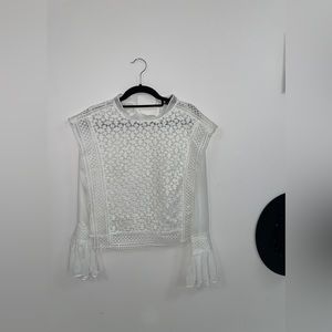 White blouse with crochet detail and Pearl closure